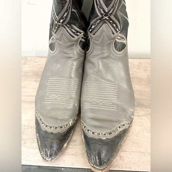 Vtg Tony Lama Two-Tone Cowboy Boots Mens 11B grey Lizard Wingtip GOLD LABEL main image 10